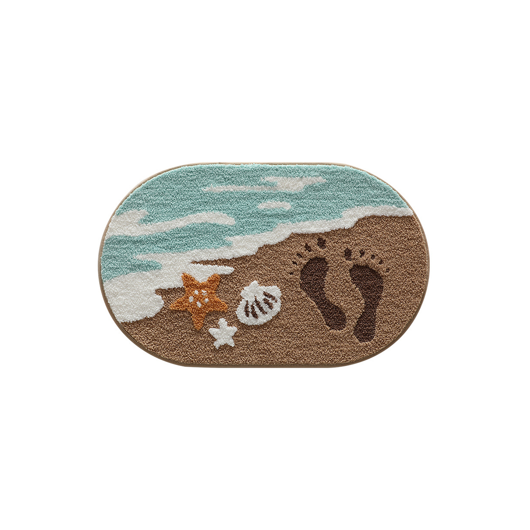 🔥 Last Day 45% OFF – Coastal Sandy Beach Faux Cashmere Flocked Rug – 3D Ocean Footprint Non-Slip Bath Mat