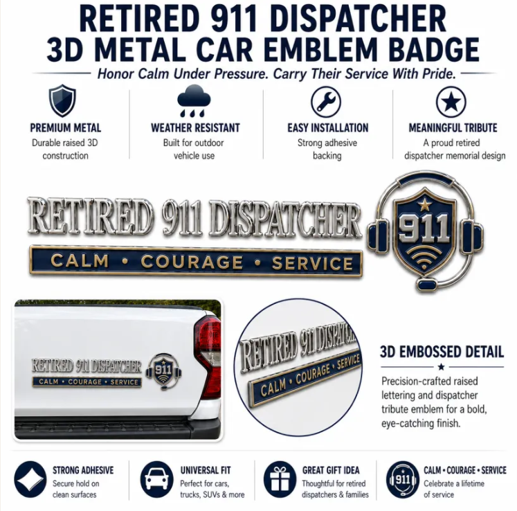 🎧🚨 📞 Retired 911 Dispatcher Calm Courage Service Car Emblem Metal Badge
