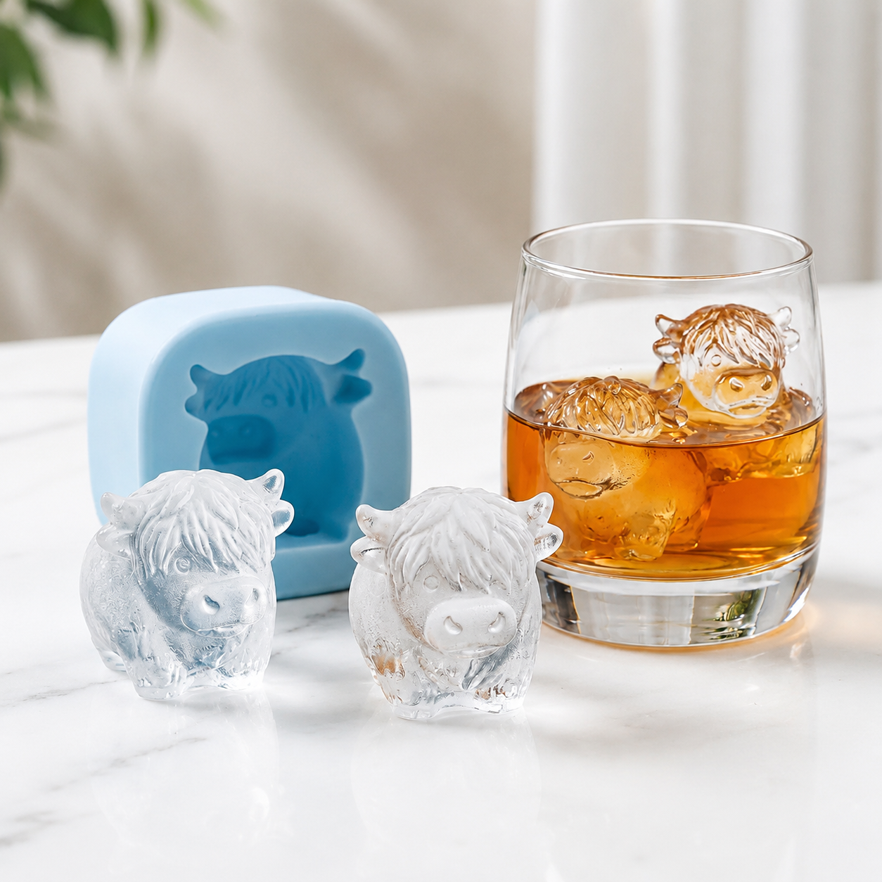 🐮6‐Cavity Mini Highland Cow Ice Cube & Dessert Mold 🧊🍪 Cute 3D Ice for Drinks, Parties & Gifts💕