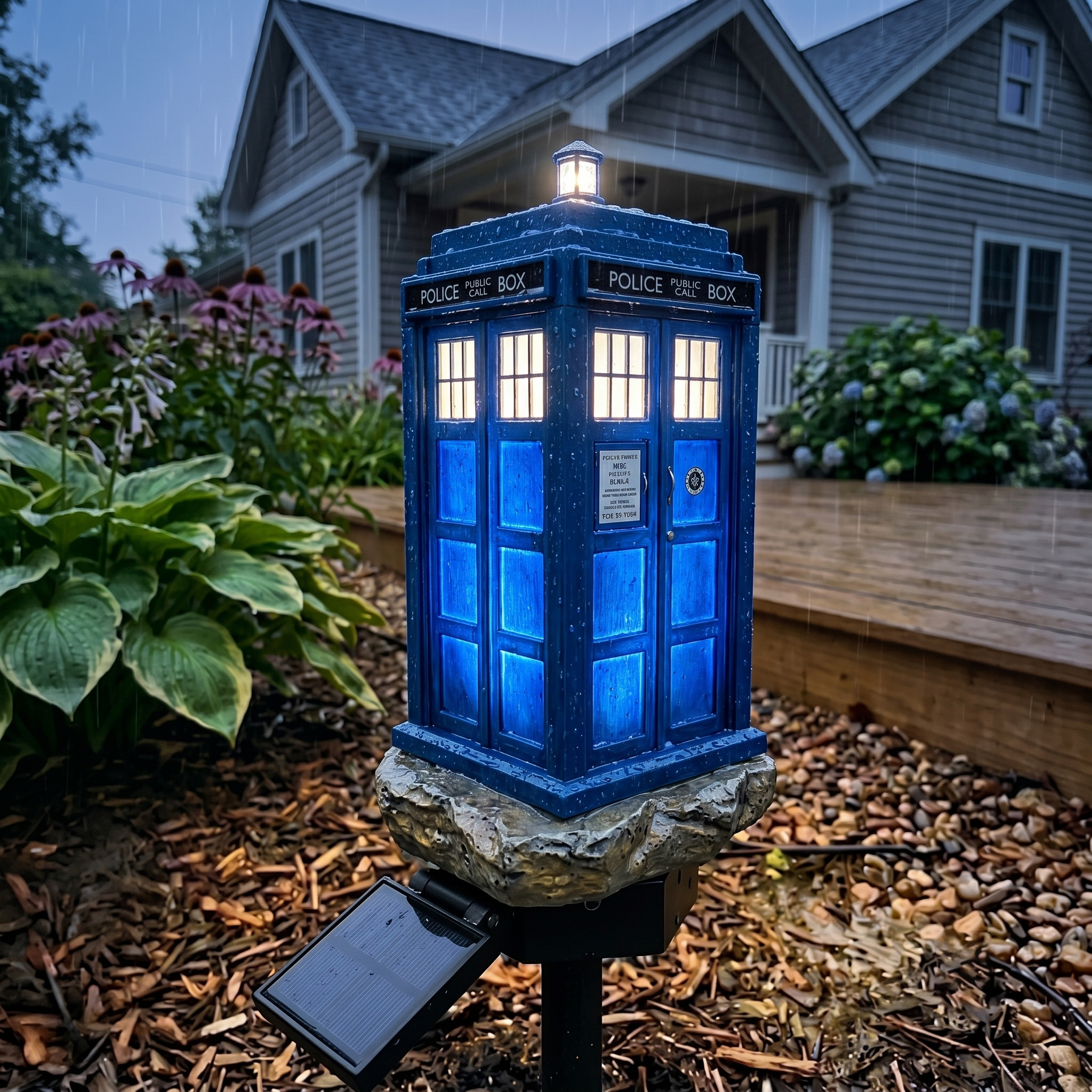 Waterproof Blue Police Box Solar Garden Stake Light