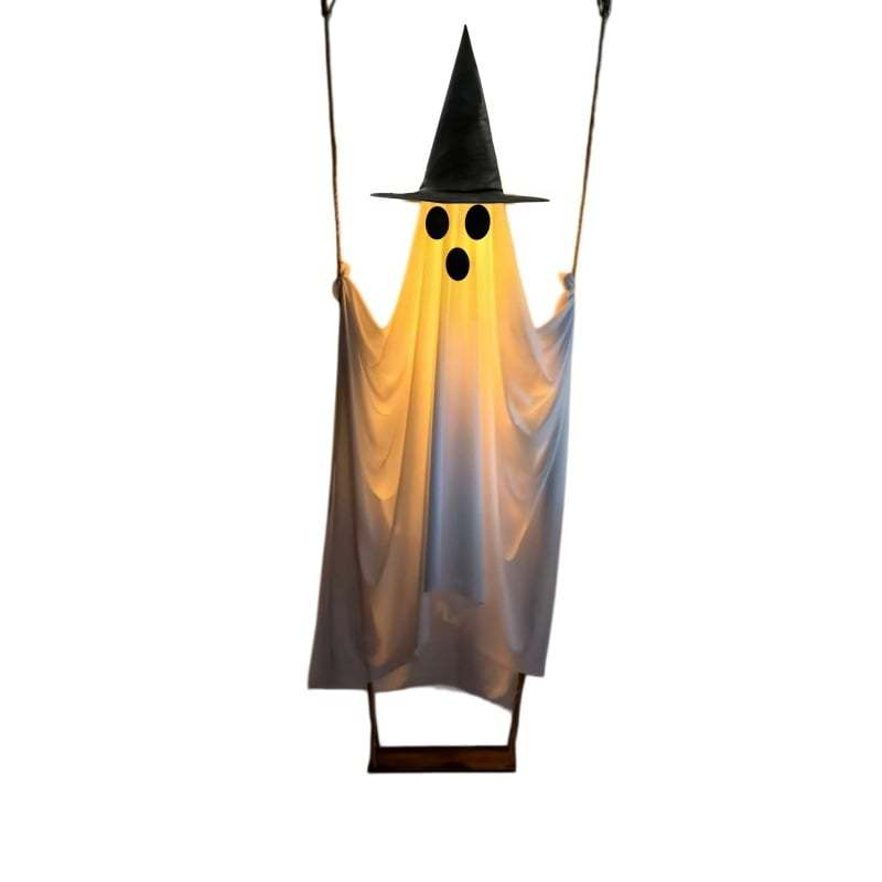 🔥Halloween Decorations Outdoor Hanging Swing Ghost Halloween Decor with String Lights, Spooky Cute Ghosts Decorations for Front Porch Yard Tree