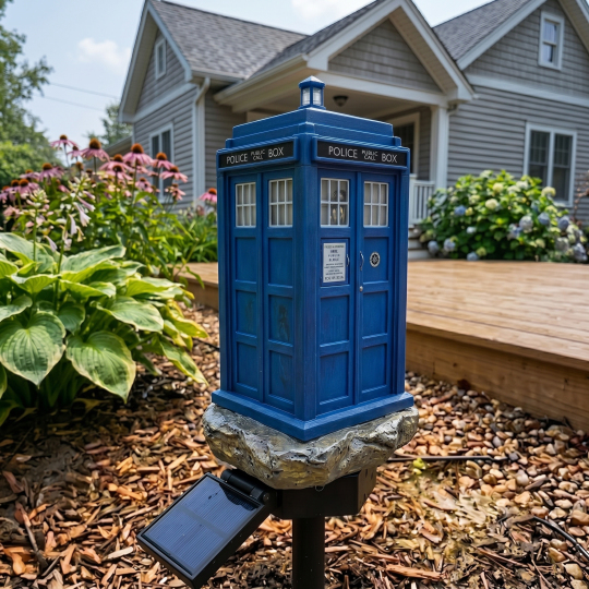 Waterproof Blue Police Box Solar Garden Stake Light