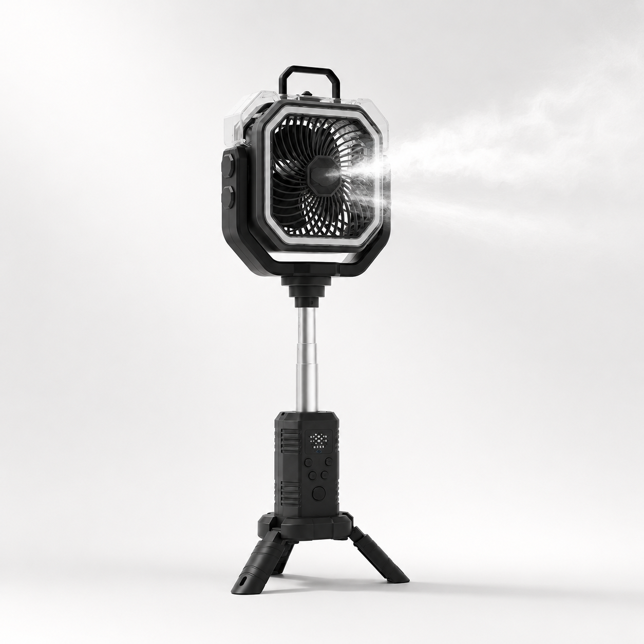 Portable Cordless Misting Fan with Digital Display, 20,000mAh Rechargeable Battery, Telescopic Tripod Stand for Camping & Outdoor Use