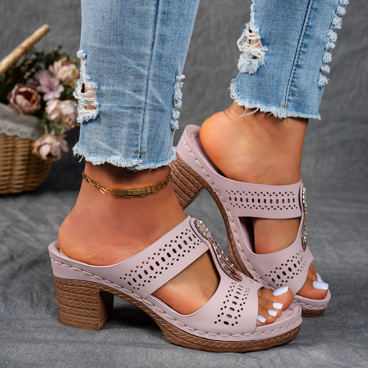 Women’s Orthopedic Rhinestone Heel Sandals – Elegant Comfort Support