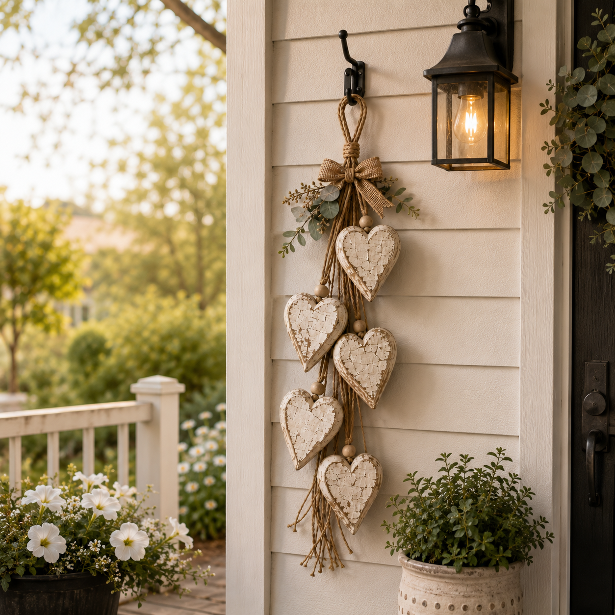 Five-Heart Hanging Wall Decor – Rustic Farmhouse & Coastal Styles