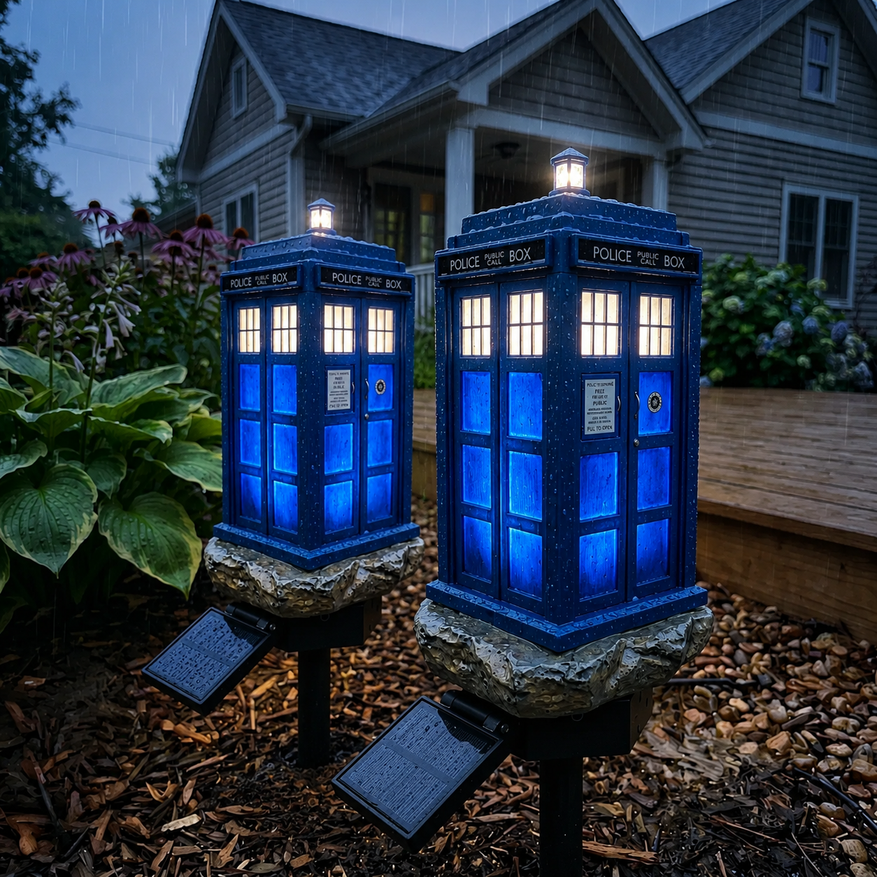 Waterproof Blue Police Box Solar Garden Stake Light