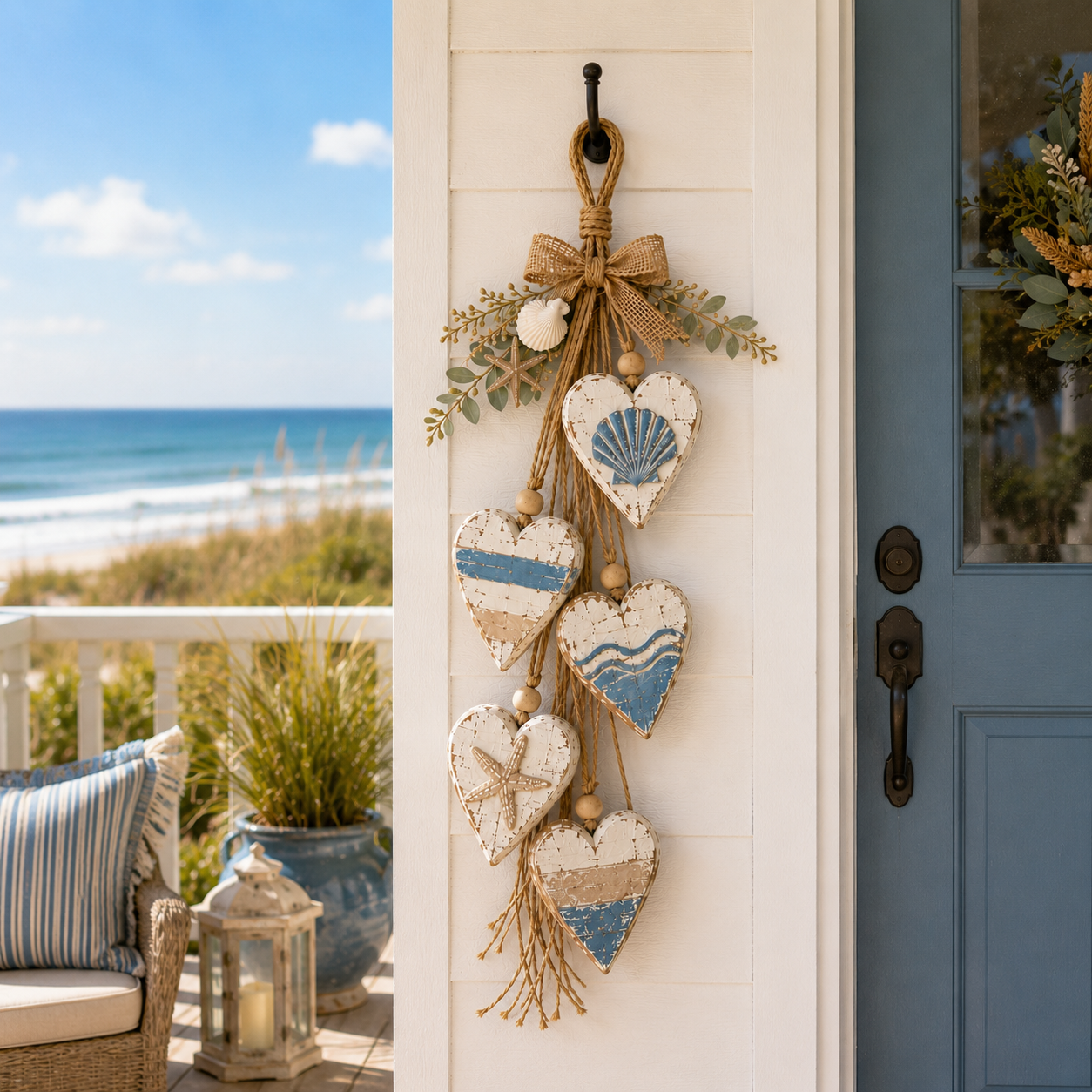 Five-Heart Hanging Wall Decor – Rustic Farmhouse & Coastal Styles