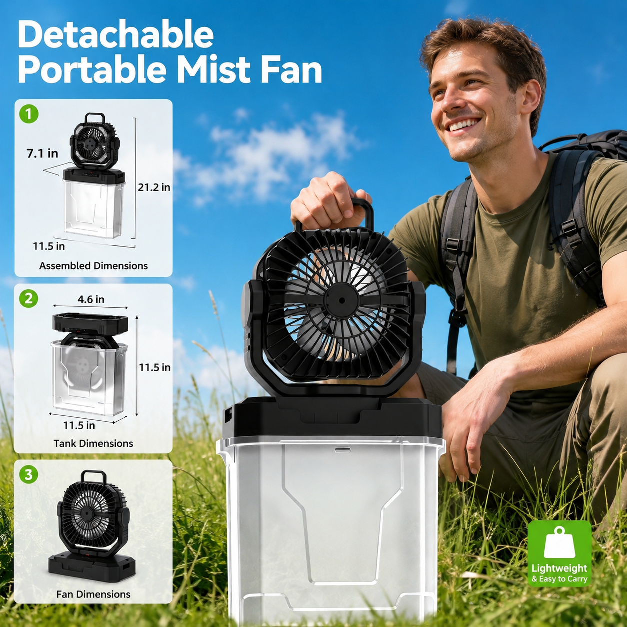 Portable Ice-Water Misting Air Cooler Fan for Camping