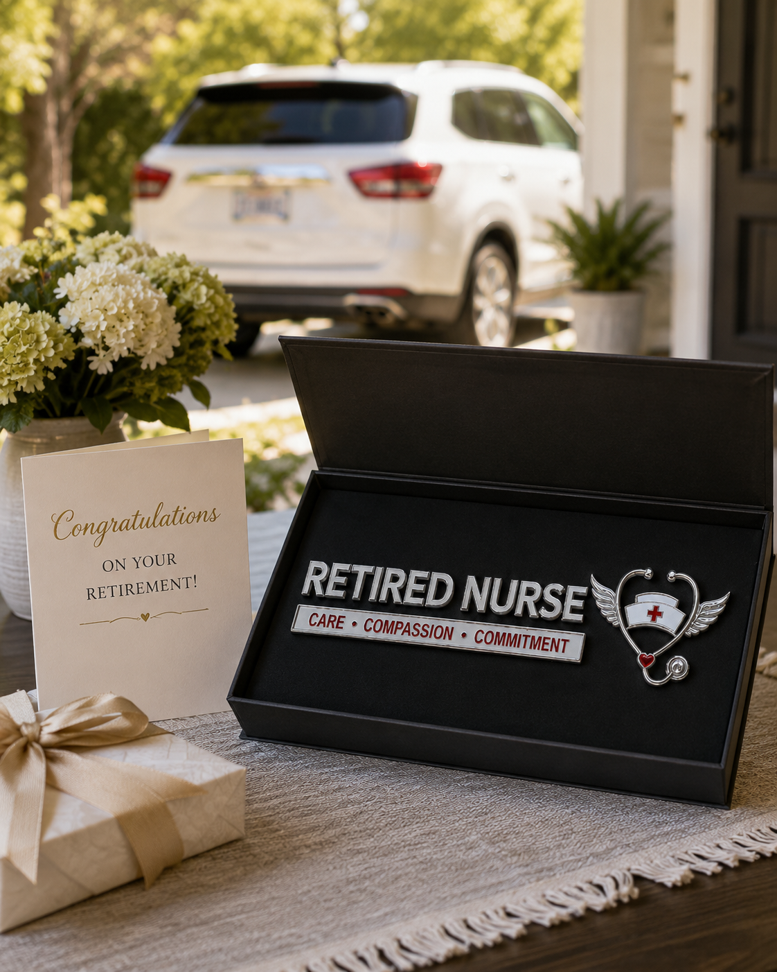 🩺 Retired Nurse Care Compassion Commitment Metal Car Emblem Badge
