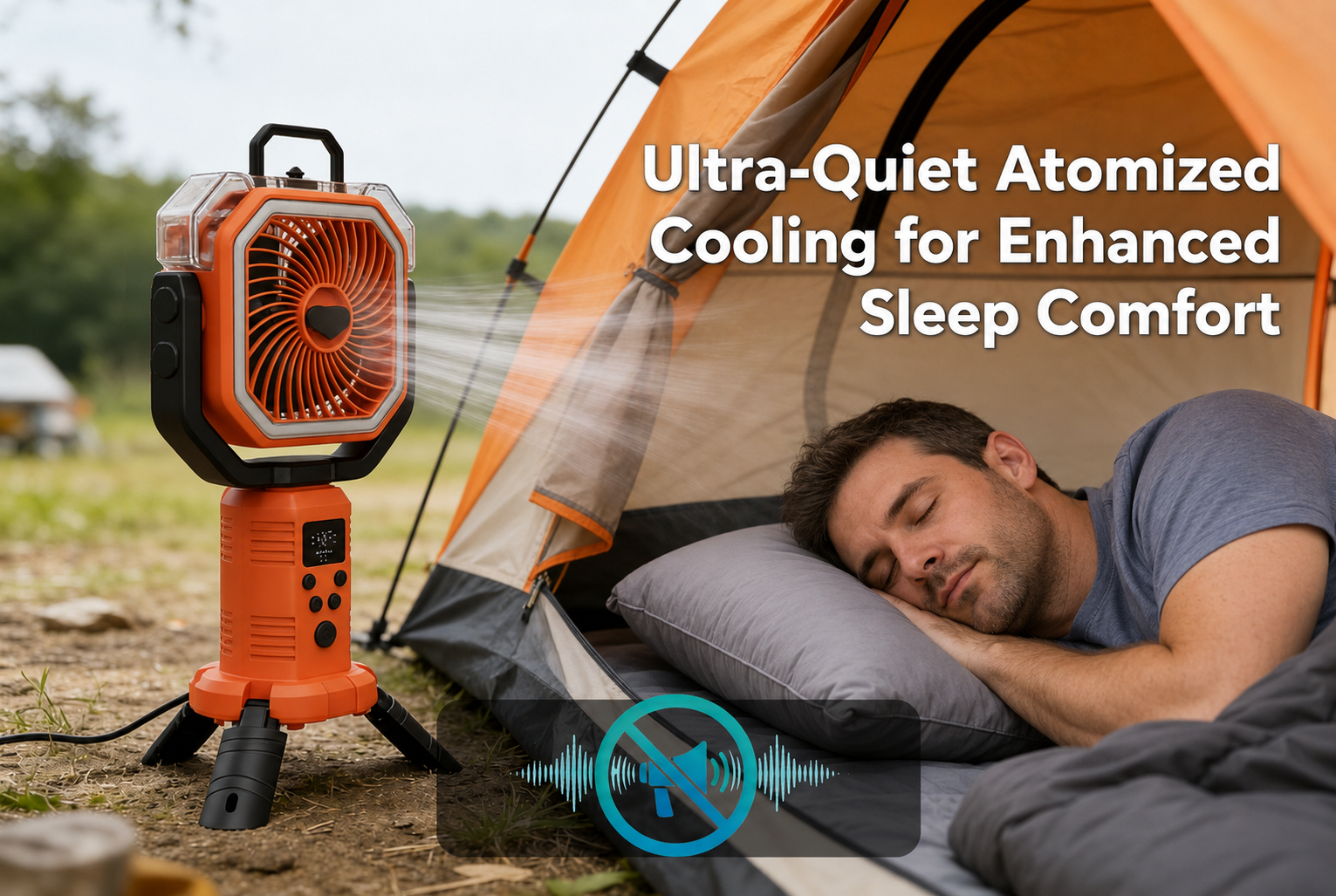 Portable Cordless Misting Fan with Digital Display, 20,000mAh Rechargeable Battery, Telescopic Tripod Stand for Camping & Outdoor Use