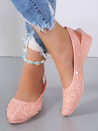 Waterproof Floral Wedge Heel Slingback Shallow Shoes