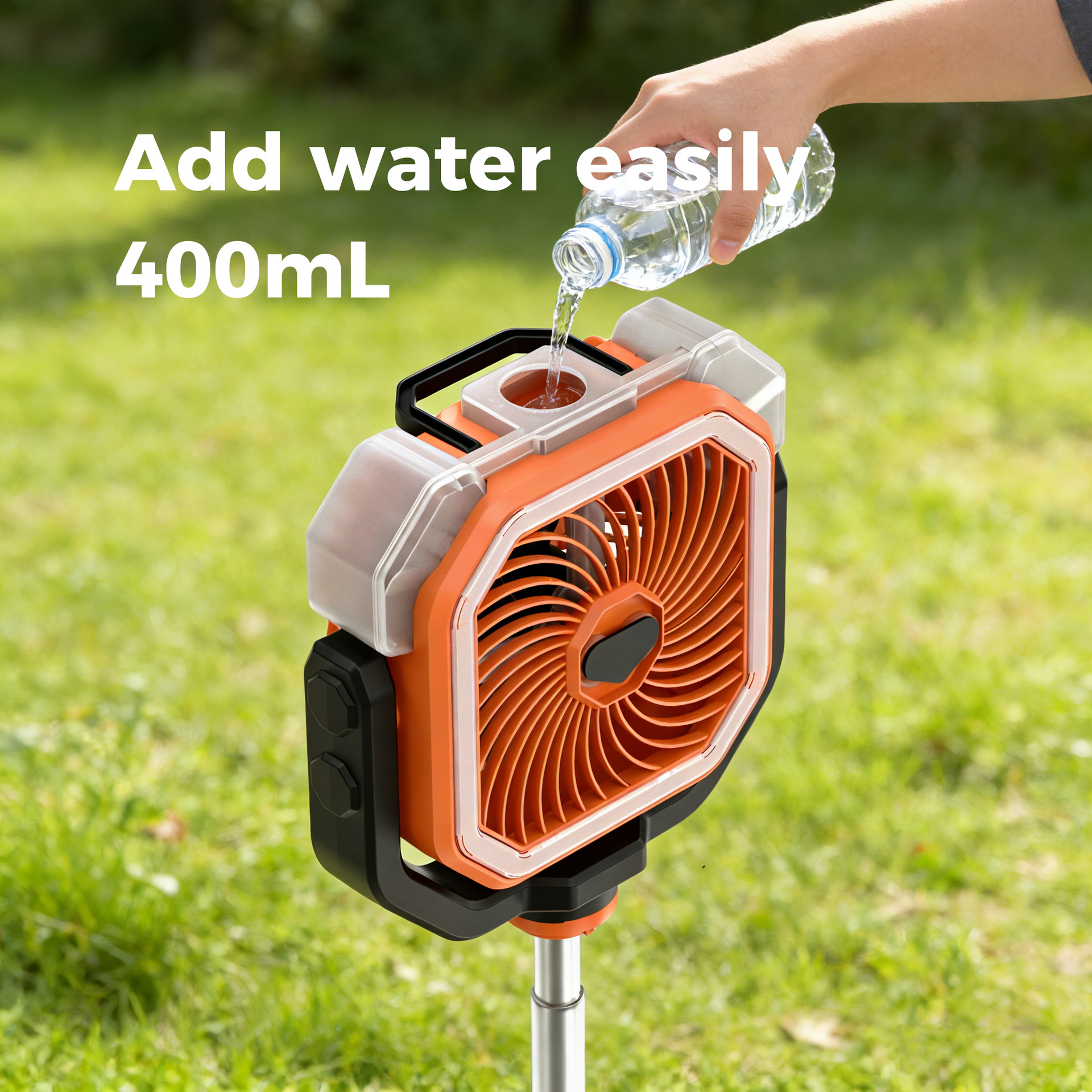 Portable Cordless Misting Fan with Digital Display, 20,000mAh Rechargeable Battery, Telescopic Tripod Stand for Camping & Outdoor Use