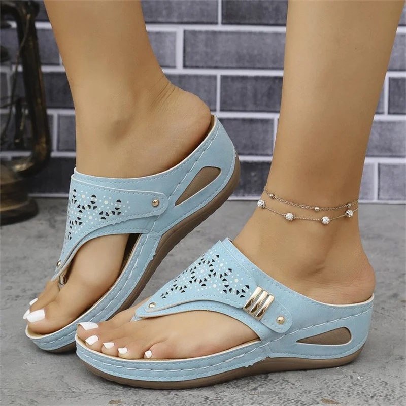 Plain Summer Pu Vintage Wedge Sandal