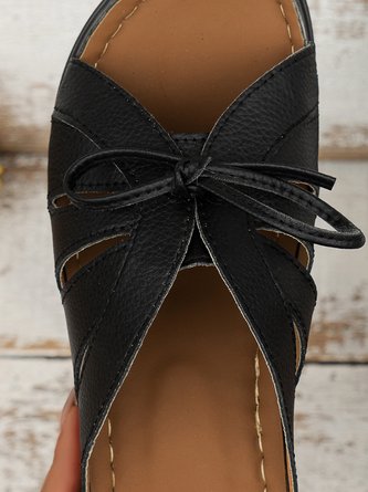 Casual bow-knot openwork comfortable wedge sandals