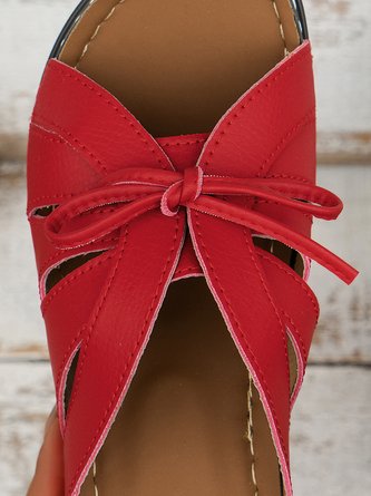 Casual bow-knot openwork comfortable wedge sandals