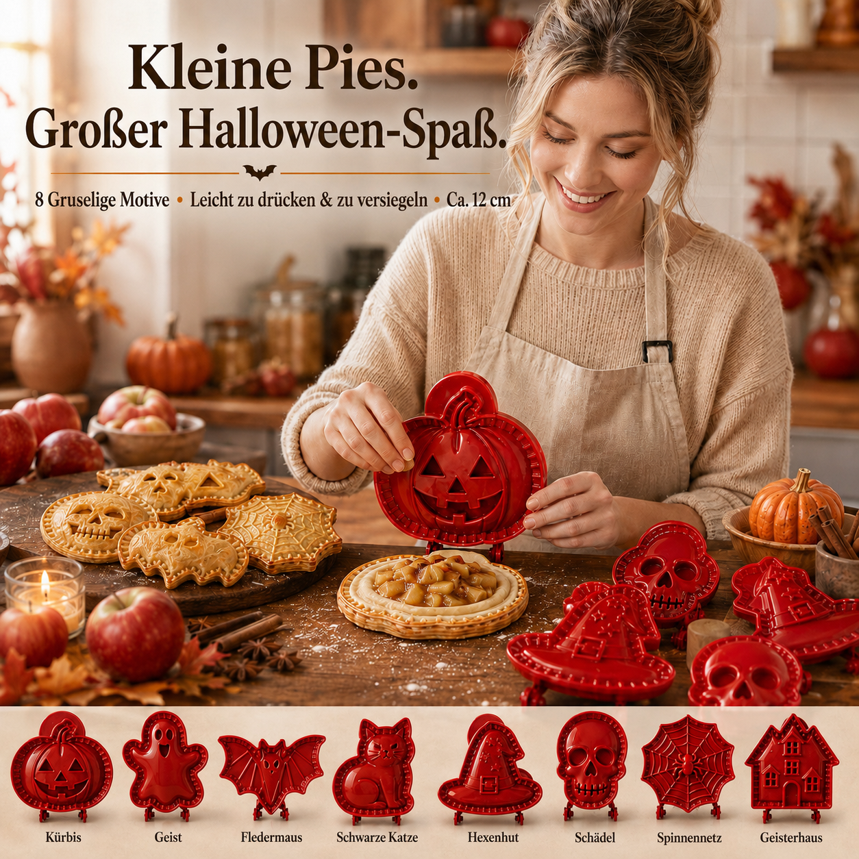 🎃 Halloween-Mini-Pastetenformen-Set – 8 gruselige Designs für einfaches, festliches Backen