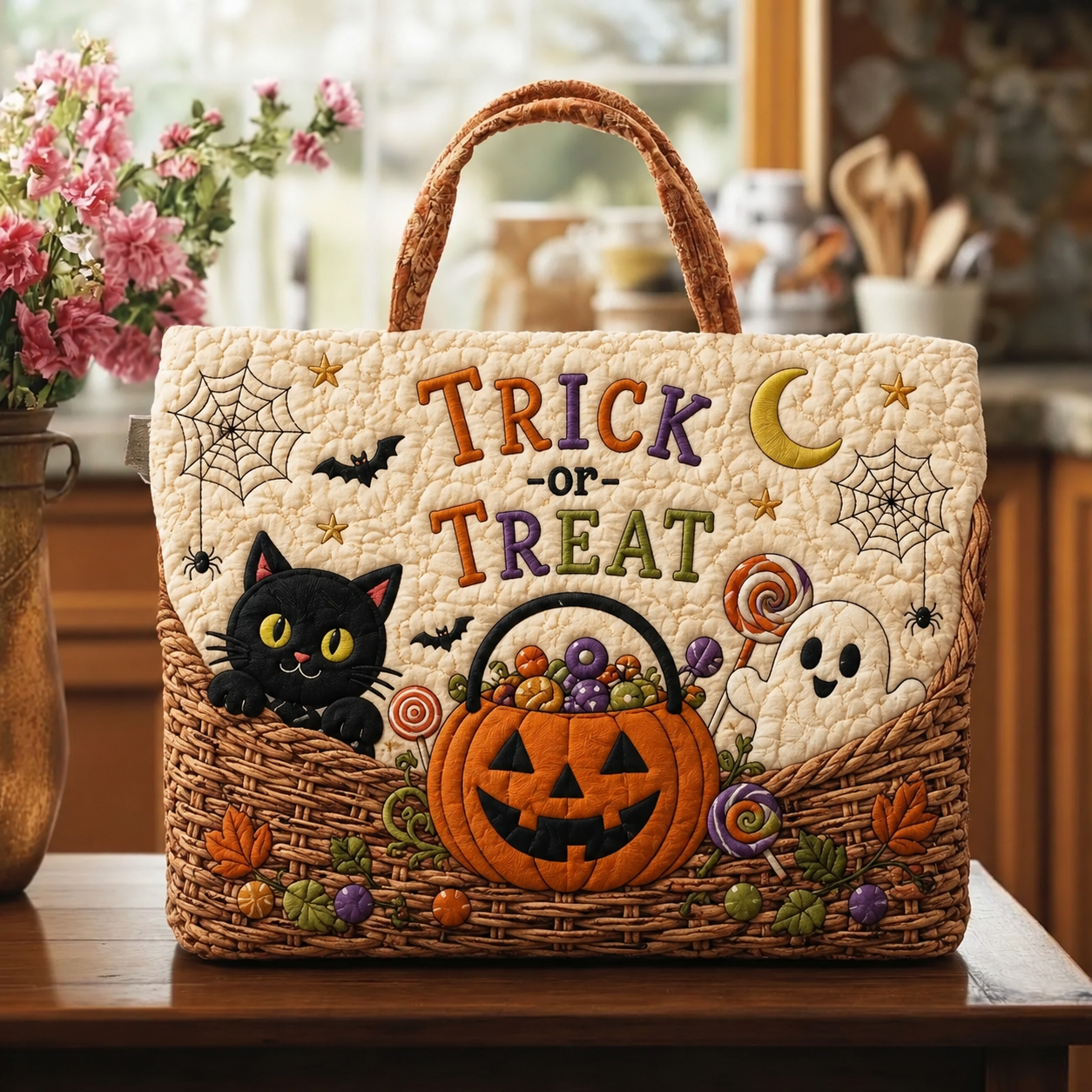 Trick-or-Treat Halloween Quilted Tote Bag