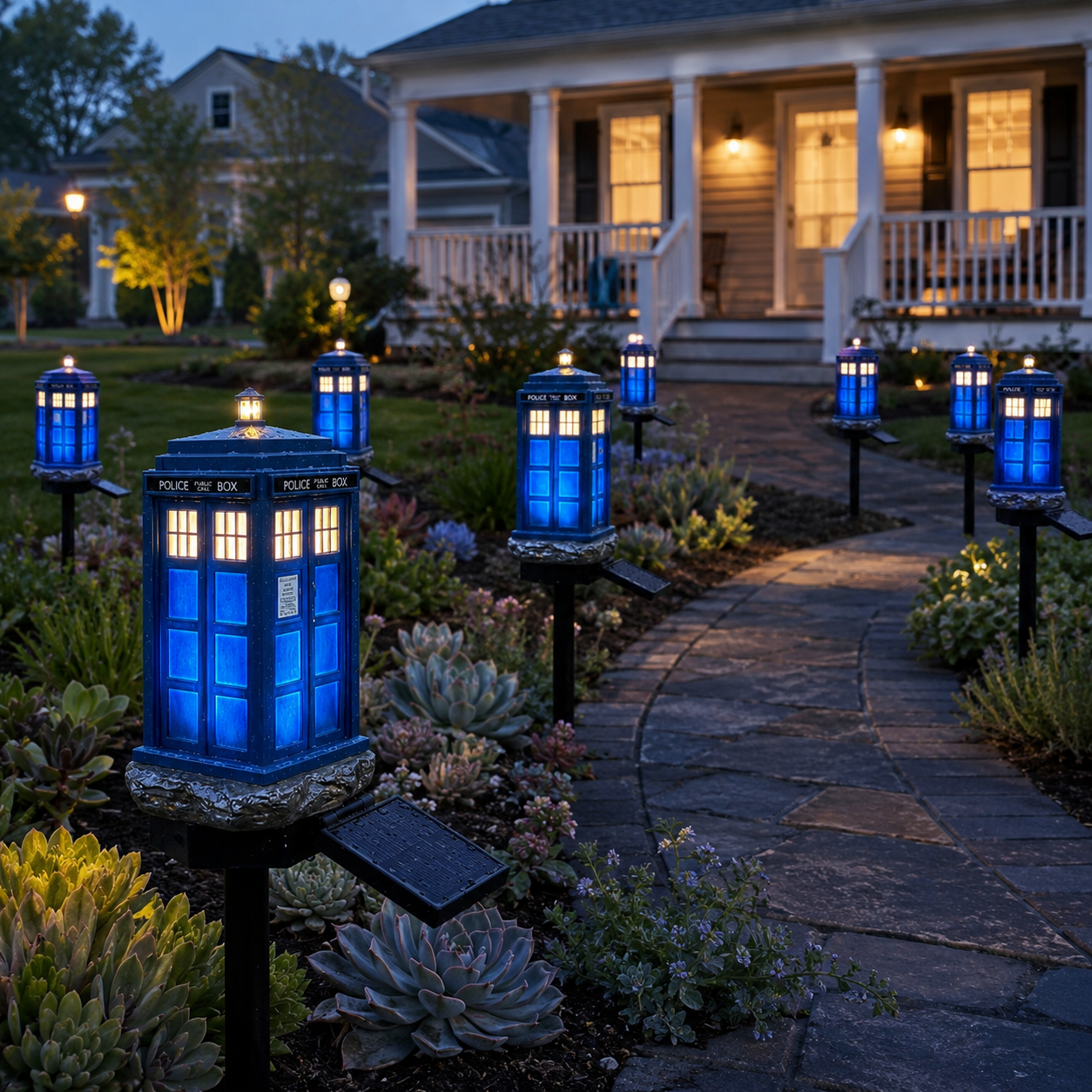 Waterproof Blue Police Box Solar Garden Stake Light