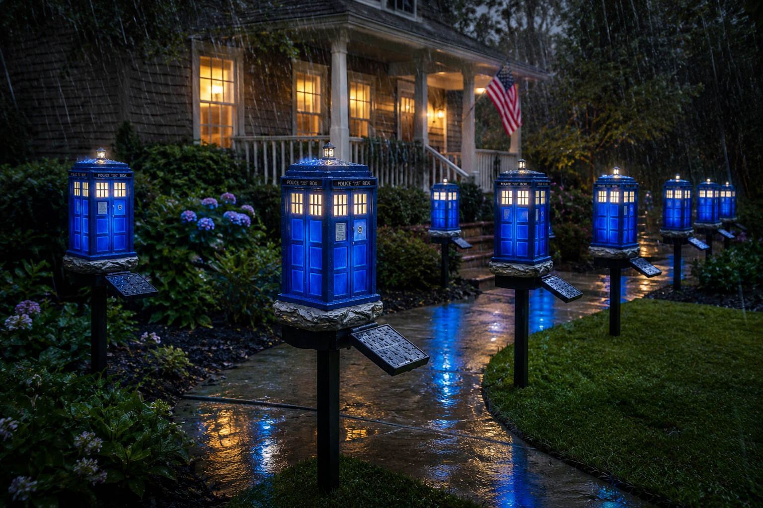 Waterproof Blue Police Box Solar Garden Stake Light