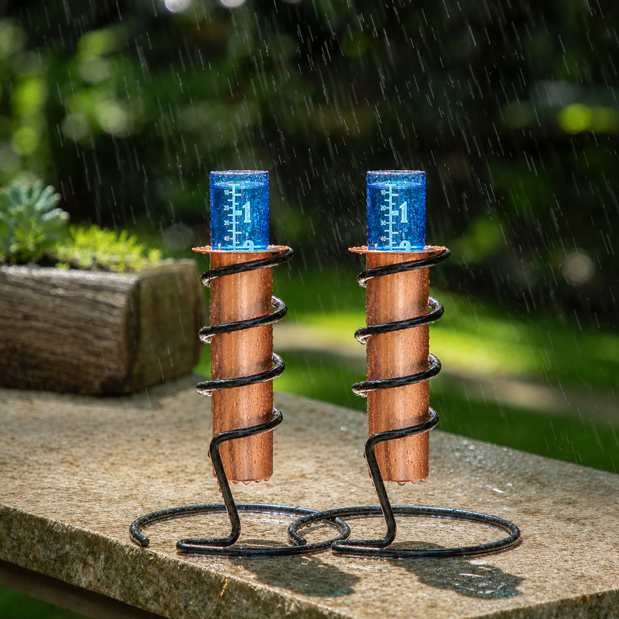 Solid Copper Floating Rain Gauge for Garden, Patio & Fence