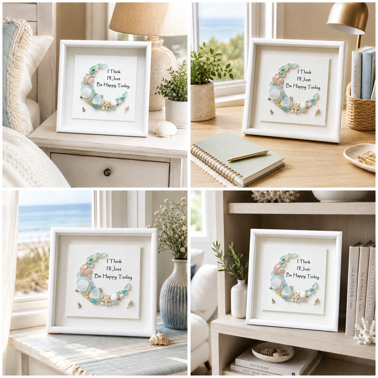 Just Be Happy Sea Glass Moon Art – A Healing Crescent Moon to Light Up Your Heart and Home