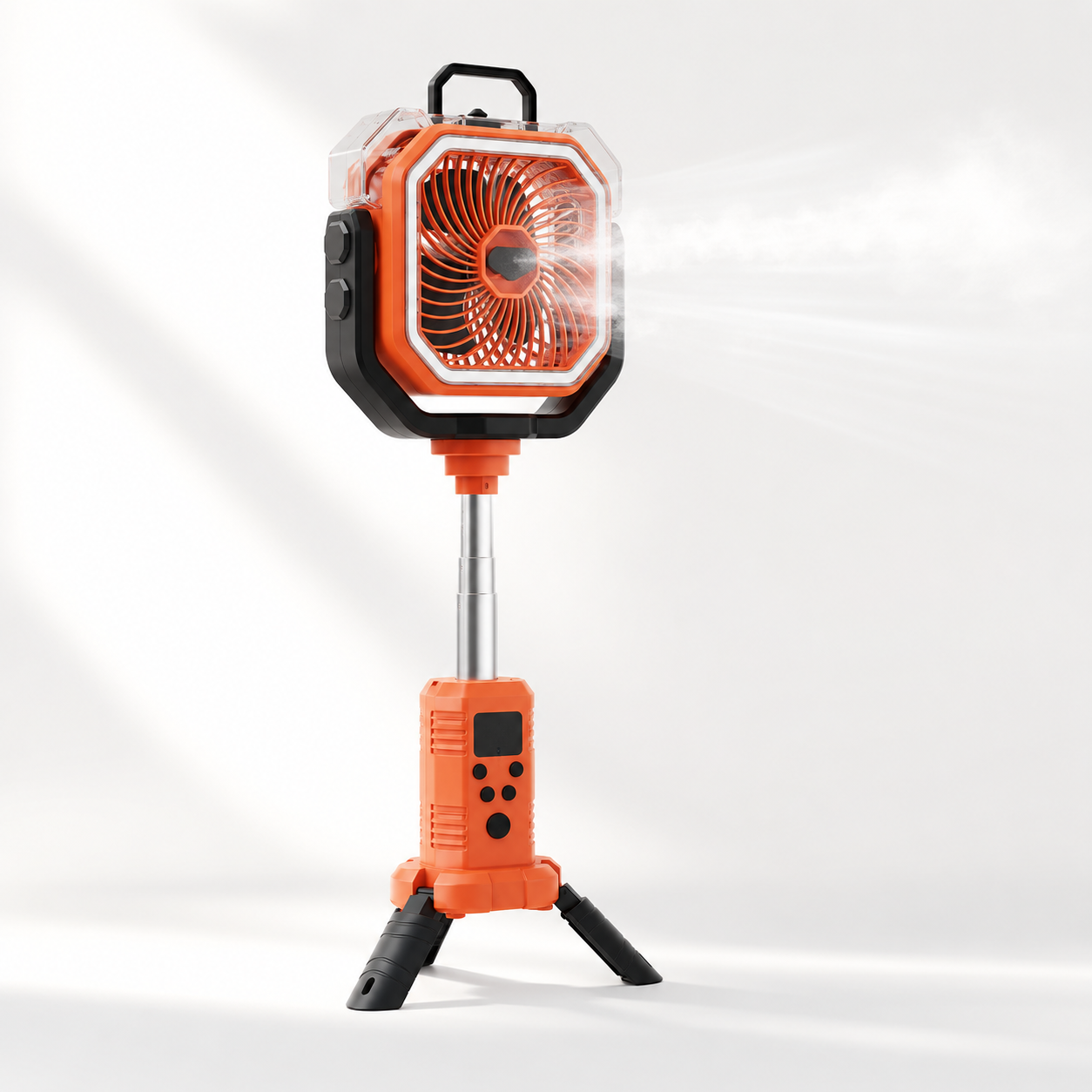 Portable Cordless Misting Fan with Digital Display, 20,000mAh Rechargeable Battery, Telescopic Tripod Stand for Camping & Outdoor Use