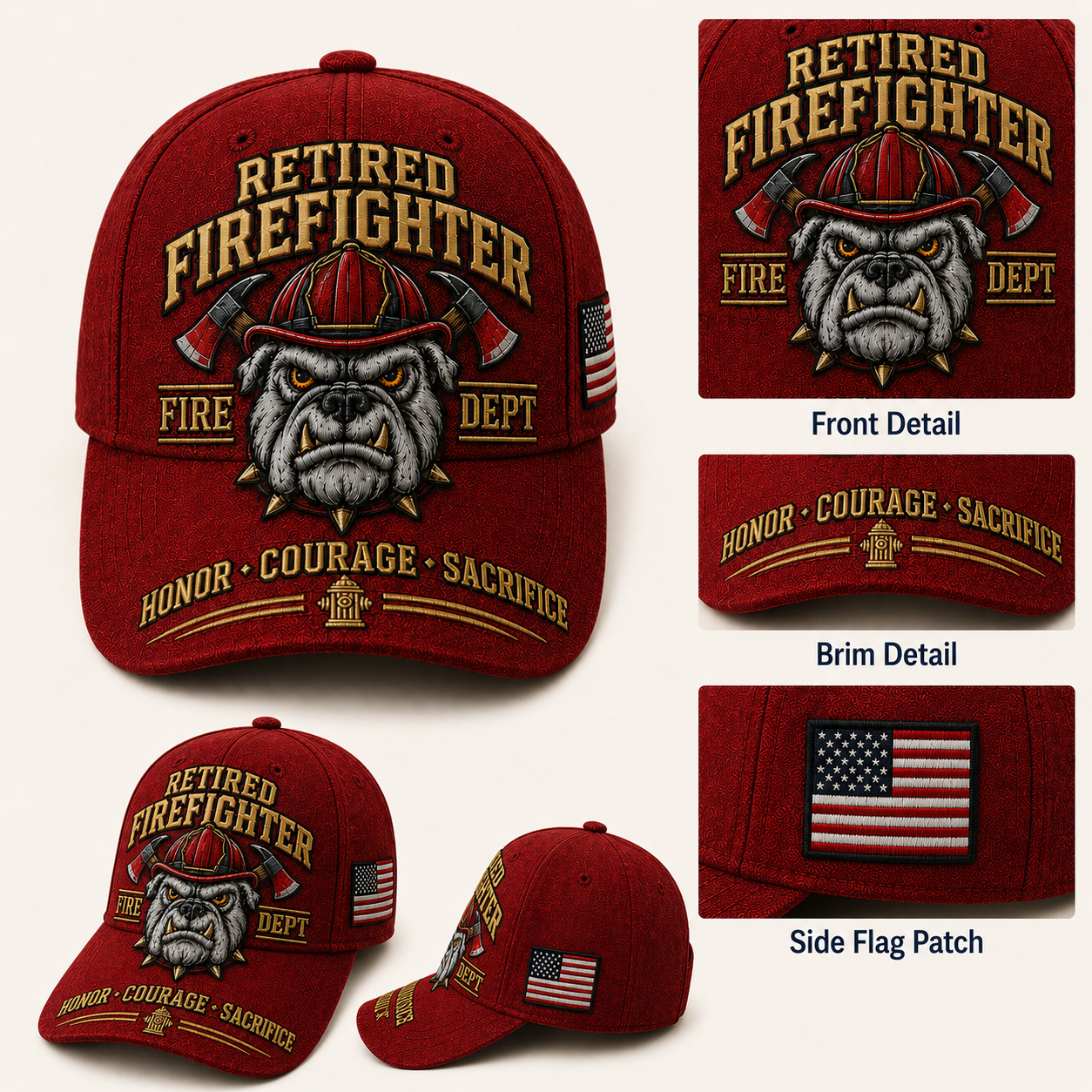 🚒 Honor • Courage • Sacrifice • Eternal Tribute🐶 Retired Firefighter Firehouse Bulldog Commemorative Hat