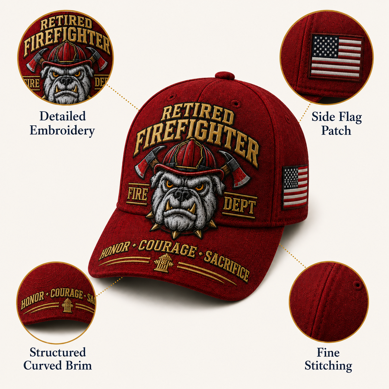 🚒 Honor • Courage • Sacrifice • Eternal Tribute🐶 Retired Firefighter Firehouse Bulldog Commemorative Hat