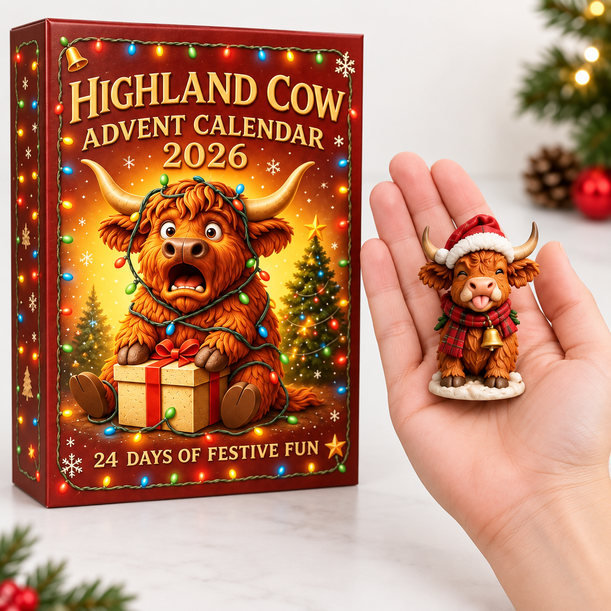 🎄 24 Days of Highland Cow Christmas Advent Calendar 2026 | 24 Unique 3D Cow Figures