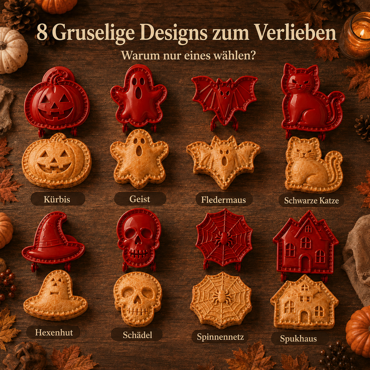 🎃 Halloween-Mini-Pastetenformen-Set – 8 gruselige Designs für einfaches, festliches Backen
