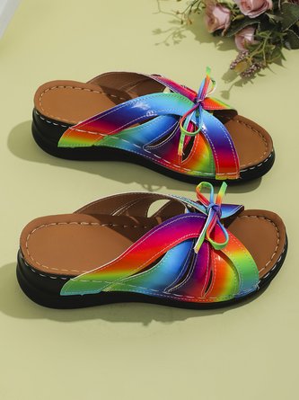 Casual bow-knot openwork comfortable wedge sandals