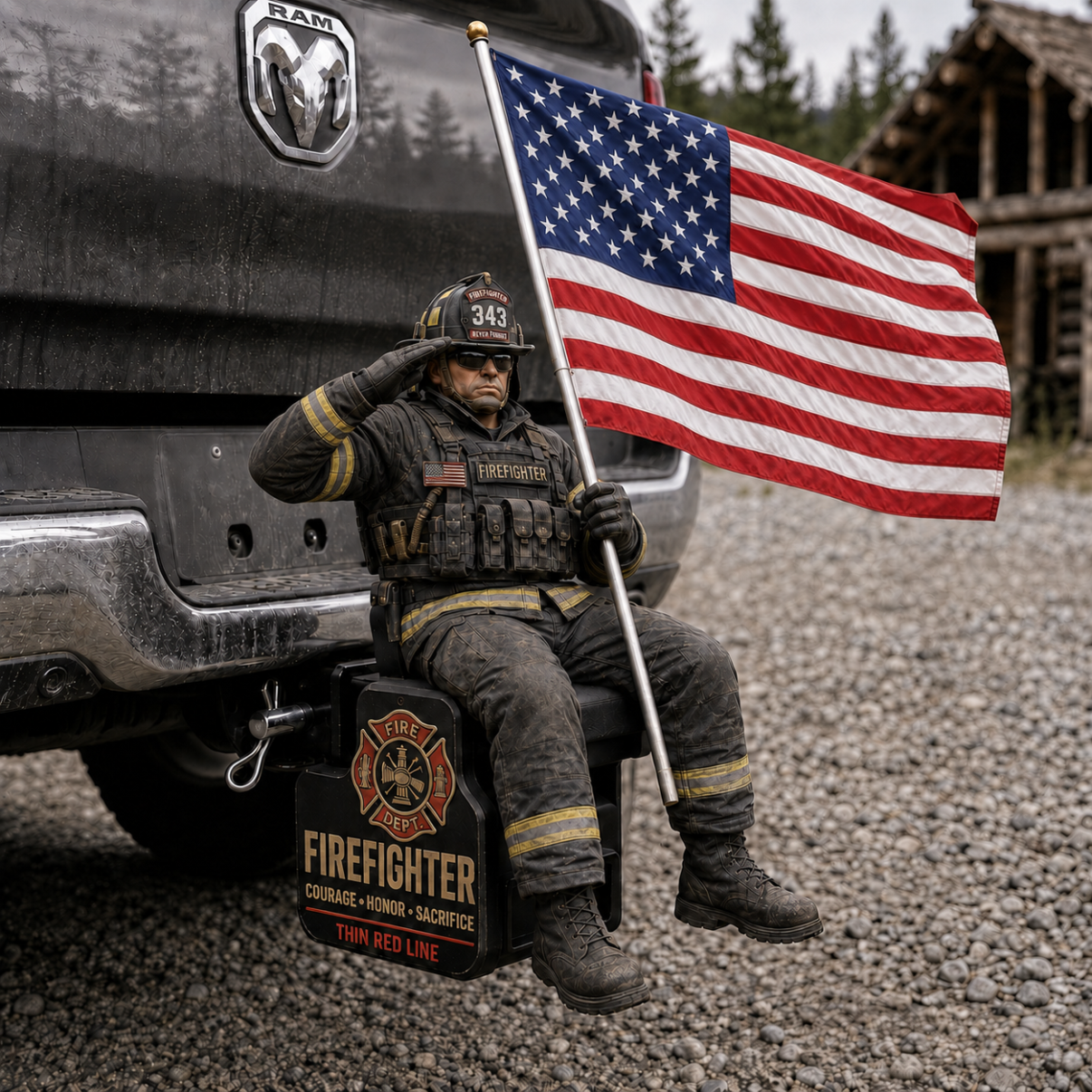 Best Father's Day Gift for Firefighter Dad 🚒❤️ Firefighter Thin Red Line Tribute Trailer Hitch Cover