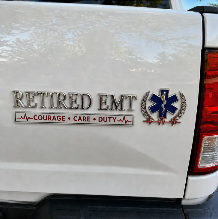 🚑 Retired EMT Courage Care Duty Car Emblem Metal Badge