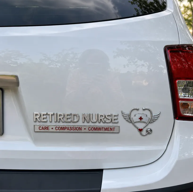 🩺 Retired Nurse Care Compassion Commitment Metal Car Emblem Badge