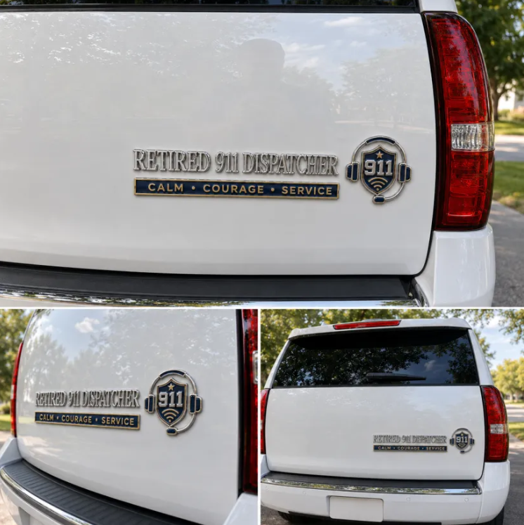 🎧🚨 📞 Retired 911 Dispatcher Calm Courage Service Car Emblem Metal Badge