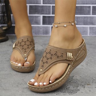 Plain Summer Pu Vintage Wedge Sandal