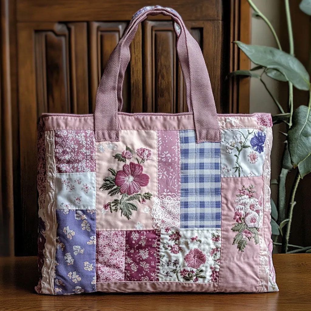Vintage Patchwork Bloom Quilted Tote Bag