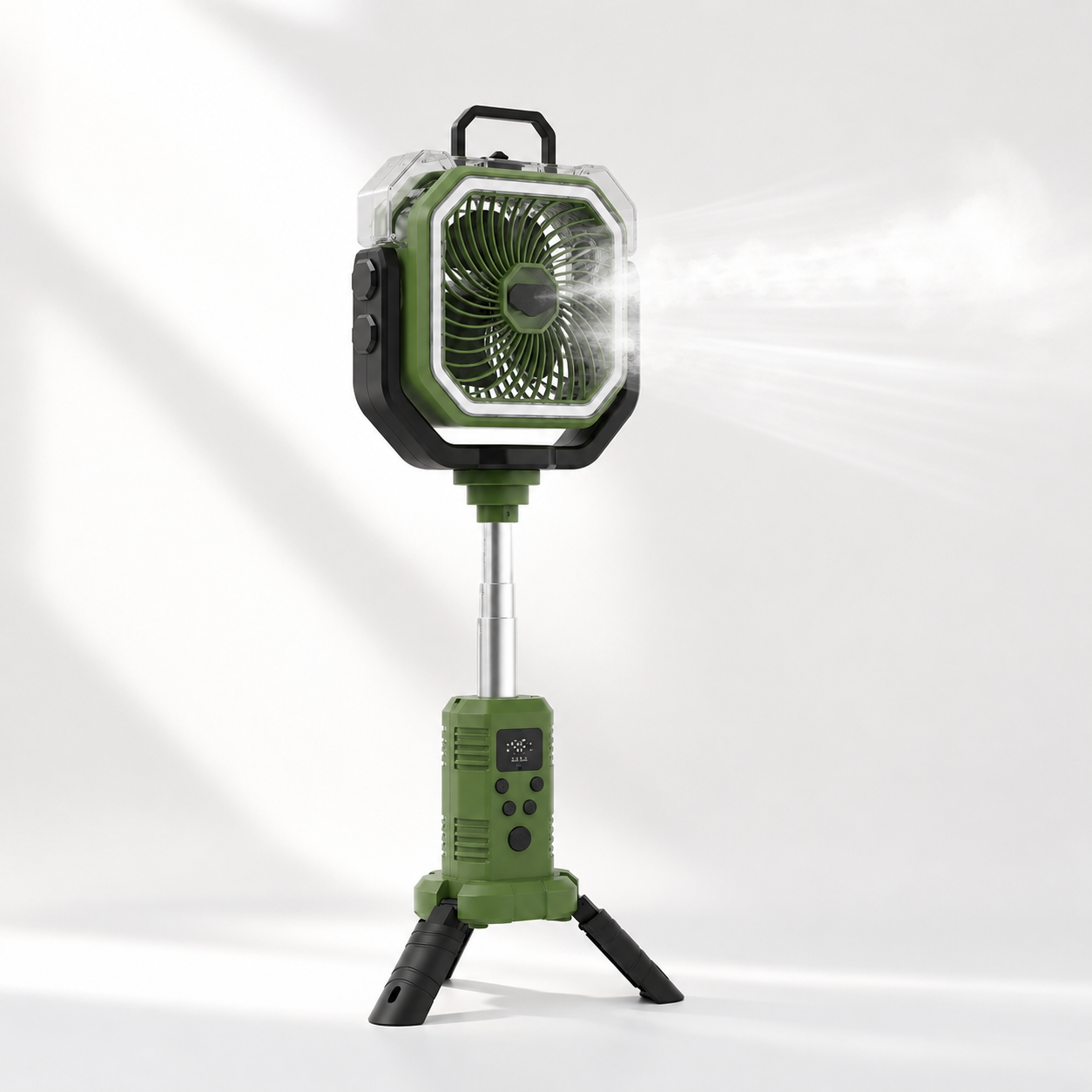 Portable Cordless Misting Fan with Digital Display, 20,000mAh Rechargeable Battery, Telescopic Tripod Stand for Camping & Outdoor Use