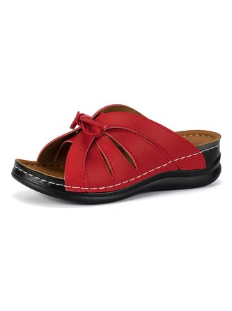 Casual bow-knot openwork comfortable wedge sandals