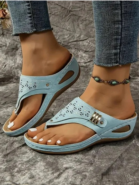 Plain Summer Pu Vintage Wedge Sandal