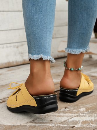 Casual bow-knot openwork comfortable wedge sandals