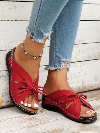 Casual bow-knot openwork comfortable wedge sandals