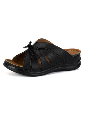 Casual bow-knot openwork comfortable wedge sandals