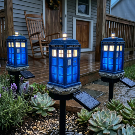 Waterproof Blue Police Box Solar Garden Stake Light