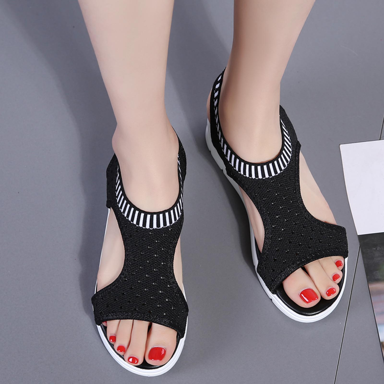 Womens Sandals New Fish Mouth Sandals Women's Large Size Flying Wedge Wedge Sports Women's Sandals Thick Sole Casual Sandals Wedge Sandals for Women