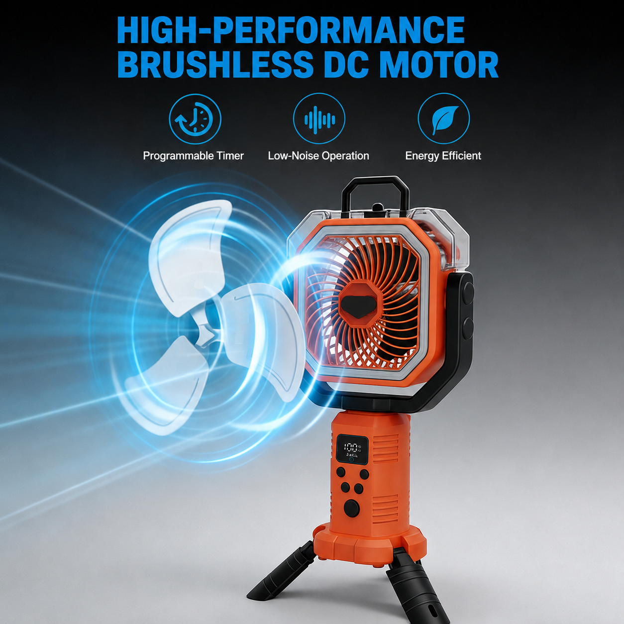 Portable Cordless Misting Fan with Digital Display, 20,000mAh Rechargeable Battery, Telescopic Tripod Stand for Camping & Outdoor Use