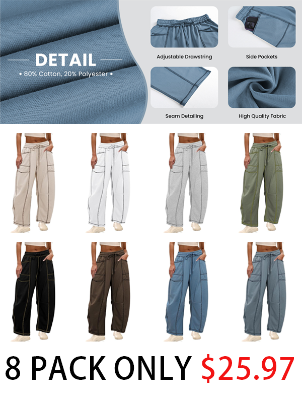 Womens Baggy Barrel Pants Wide Leg Lounge Drawstring Sweatpants with Pockets