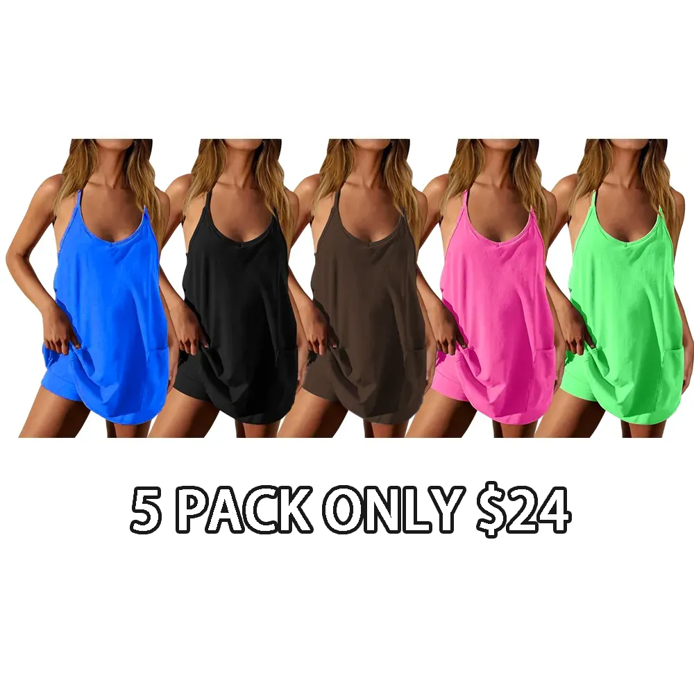 Women's Sleeveless Athletic Dress with Built-In Shorts