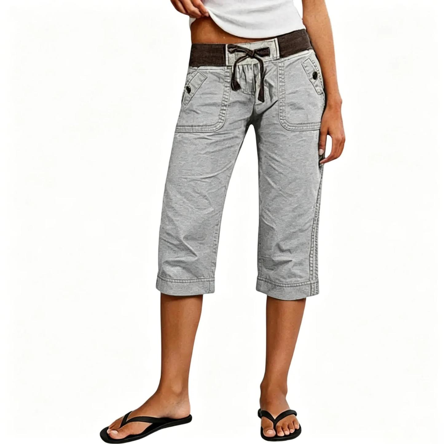 ⚡FINAL SALE⚡ Women's Drawstring Button Decor High Waist Straight Leg Capri Pants