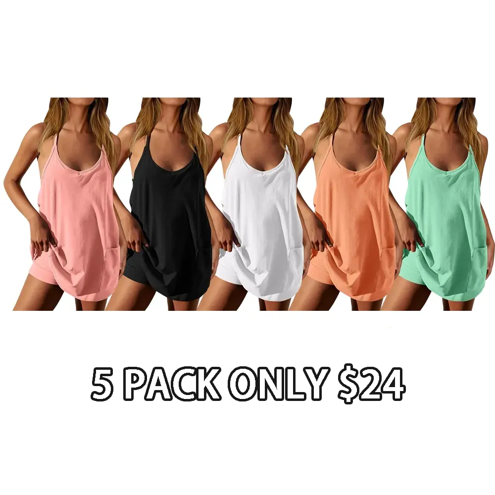 Women's Sleeveless Athletic Dress with Built-In Shorts